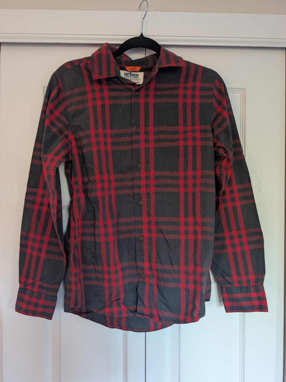urban pipeline Red and Gray Plaid Long-Sleeve Button-Down Shirt
